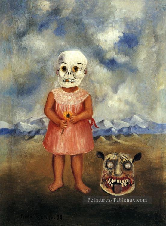 Fille avec masque de mort, elle joue seul féminisme Frida Kahlo Peintures à l'huile
